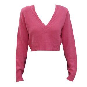 Pink Basic V- Neck Knit Sweater